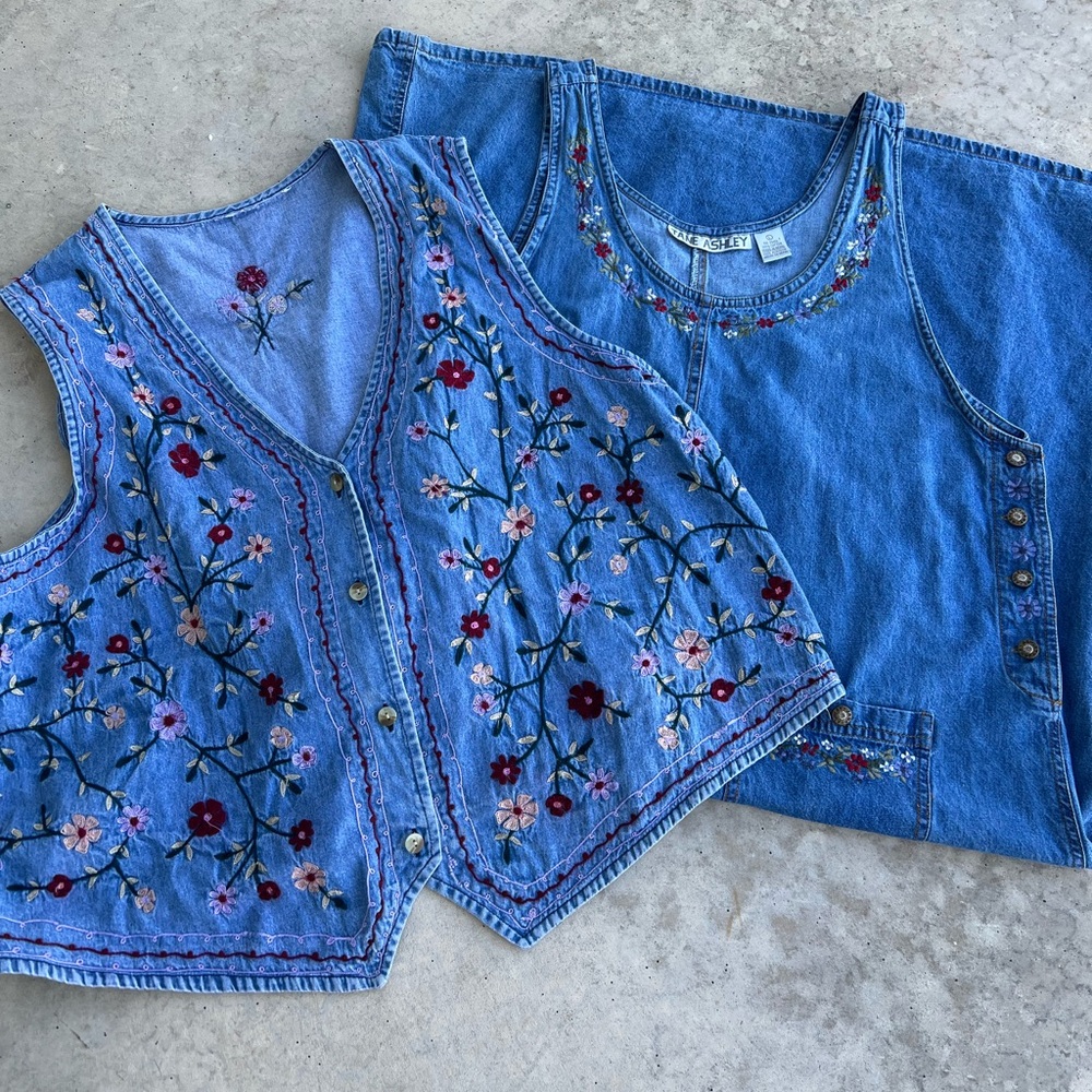 Vintage 90s 2Pc Vest and Denim Dress Set